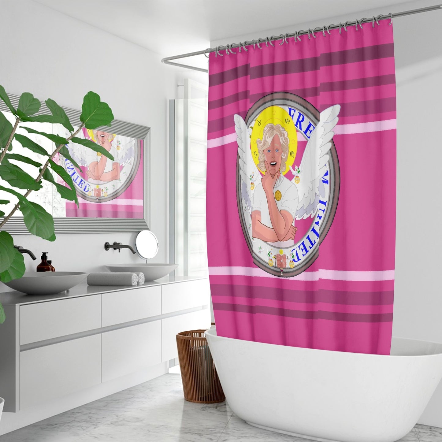 Quick-drying Shower Curtain GLOBAL FREEDOM UNITED© ARCHANGEL GABRIEL Pink2