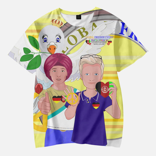 AOP Kids' Short T-Shirts GLOBAL FREEDOM UNITED BOY AFGHANISTAN & GERMANY YELLOW