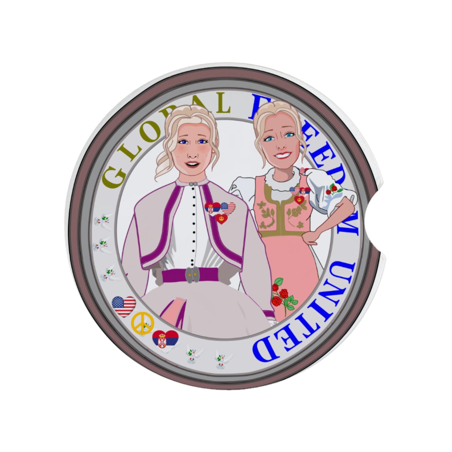 Ceramic Car Coaster GLOBAL FREEDOM UNITED© Women Serbia & USA