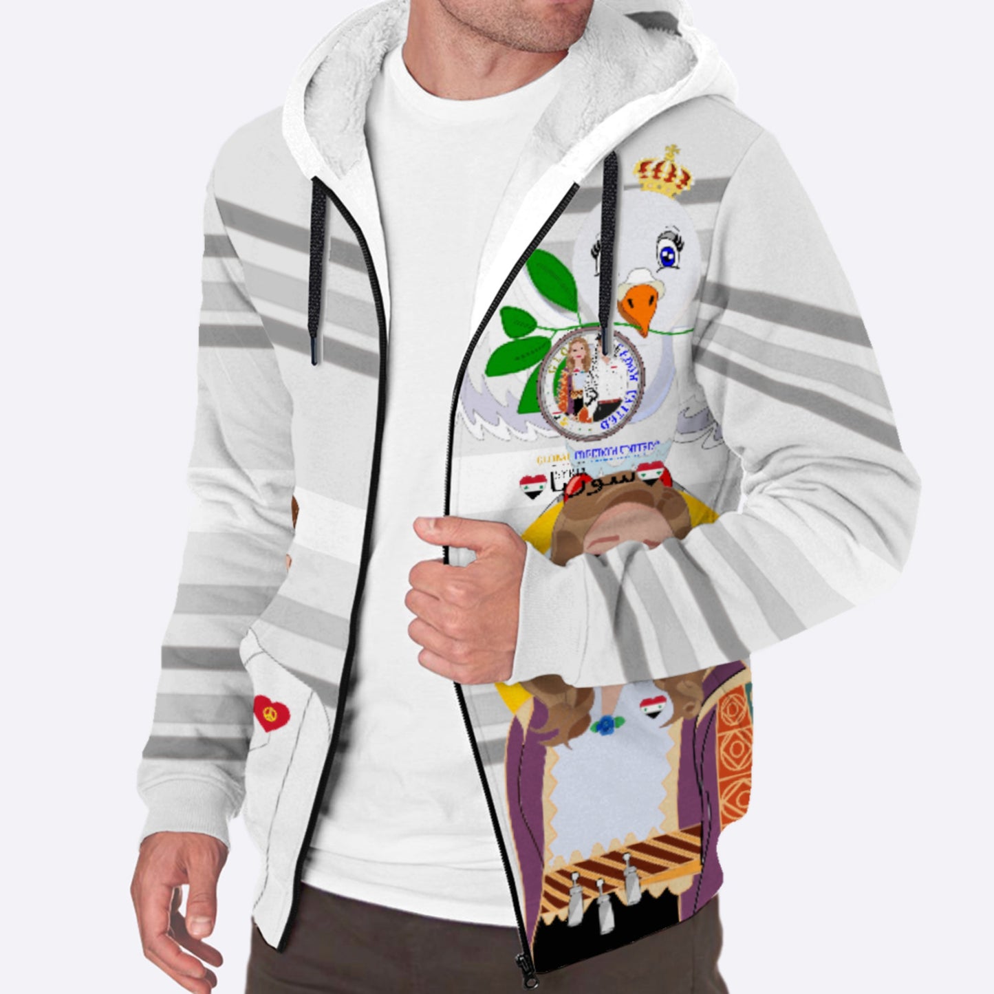 Plush Hoodie GLOBAL FREEDOM UNITED© Couple Syria Grey