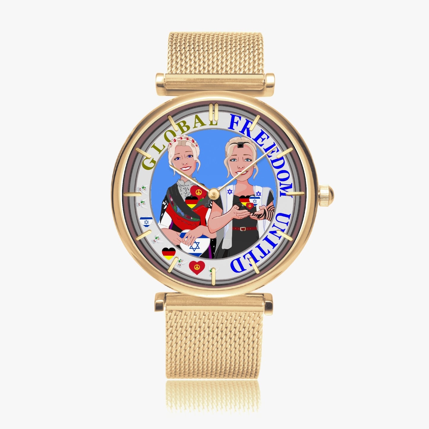 GLOBAL FREEDOM UNITED© New Stylish Ultra-Thin Quartz Watch (With Indicators) Women Israel & Germany