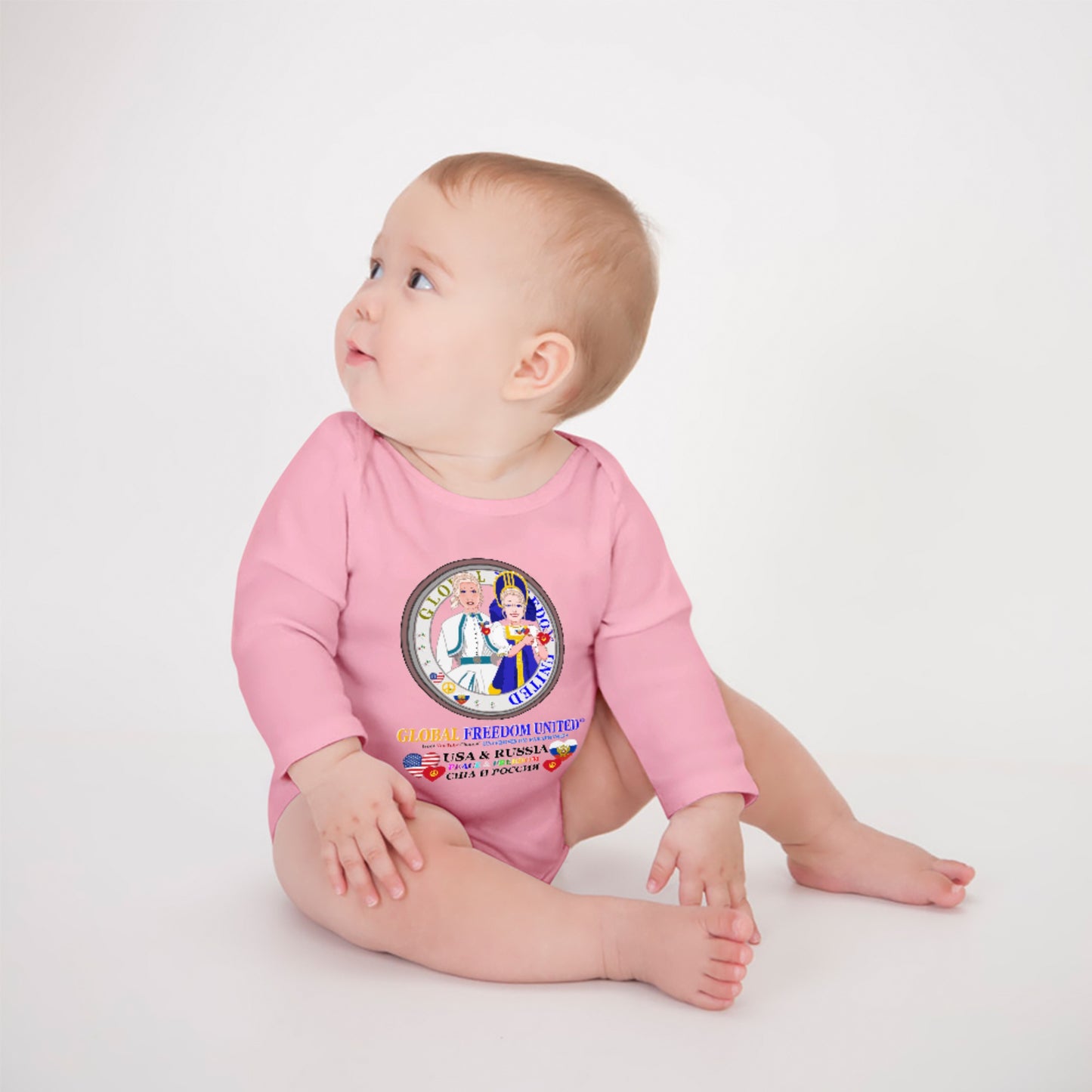 Baby Long-sleeve Bodysuit GLOBAL FREEDOM UNITED© Women Russia & USA