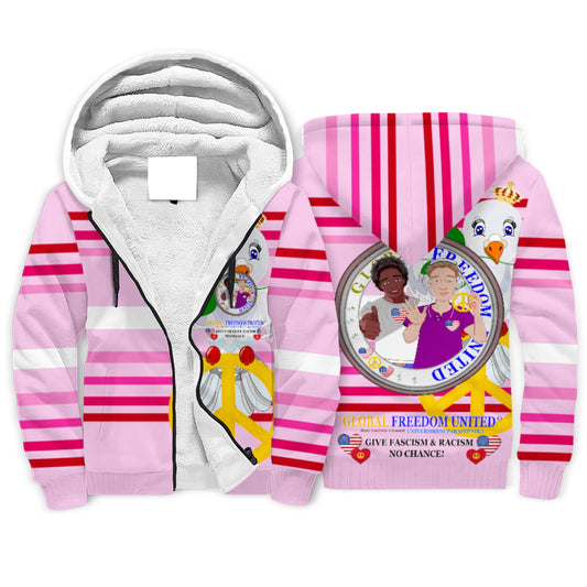 Plush Hoodie GLOBAL FREEDOM UNITED© Men Anti Racism & Fascism USA  Pink1