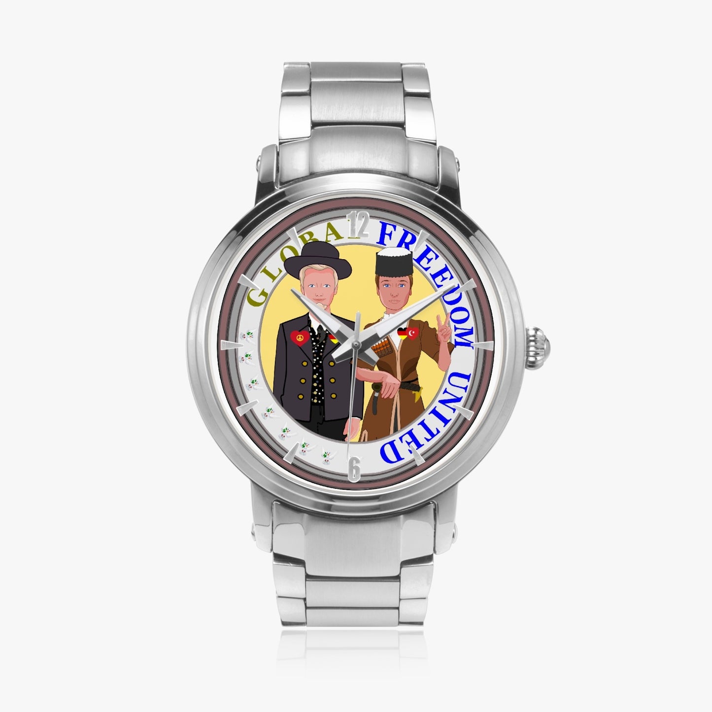 New Steel Strap Automatic Watch (With Indicators) GLOBAL FREEDOM UNITED MEN GERMANY & TURKEY
