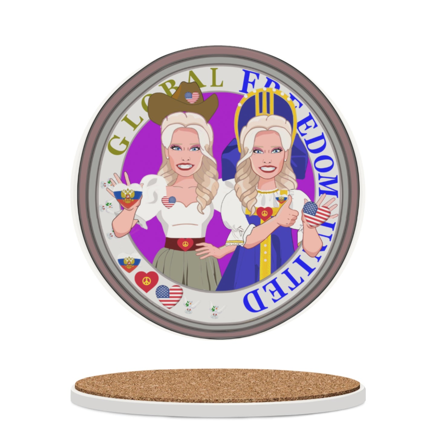Ceramic Coasters GLOBAL FREEDOM UNITED© Women Russia & USA