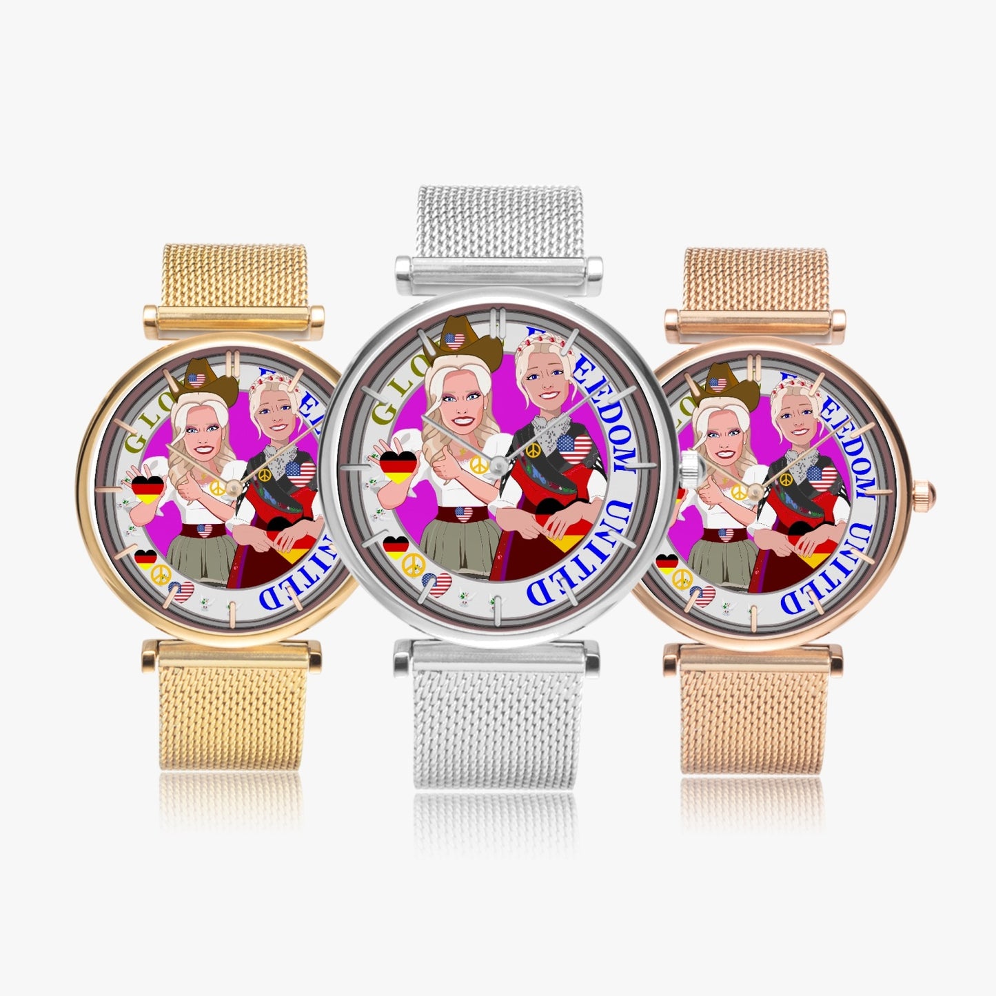 GLOBAL FREEDOM UNITED© New Stylish Ultra-Thin Quartz Watch (With Indicators) Women USA & Germany