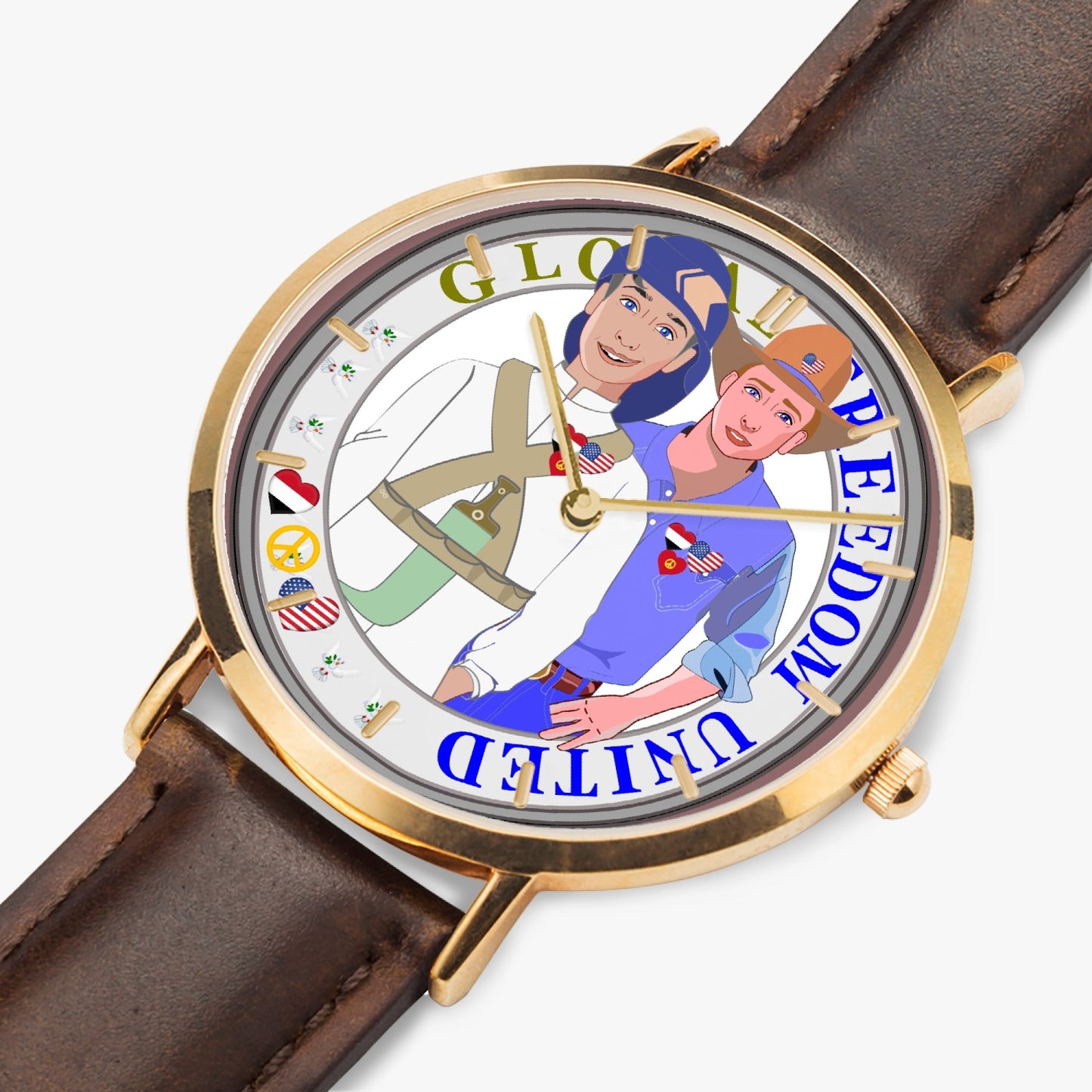 GLOBAL FREEDOM UNITED© Hot Selling Ultra-Thin Leather Strap Quartz Watch (Rose Gold With Indicators) Men Yemen & USA