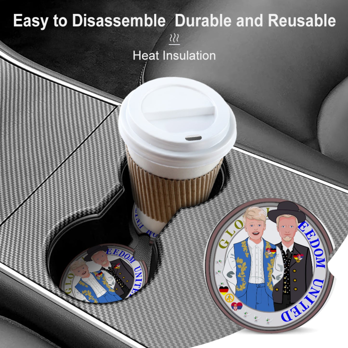 Ceramic Car Coaster GLOBAL FREEDOM UNITED© Men Serbia & Germany V2