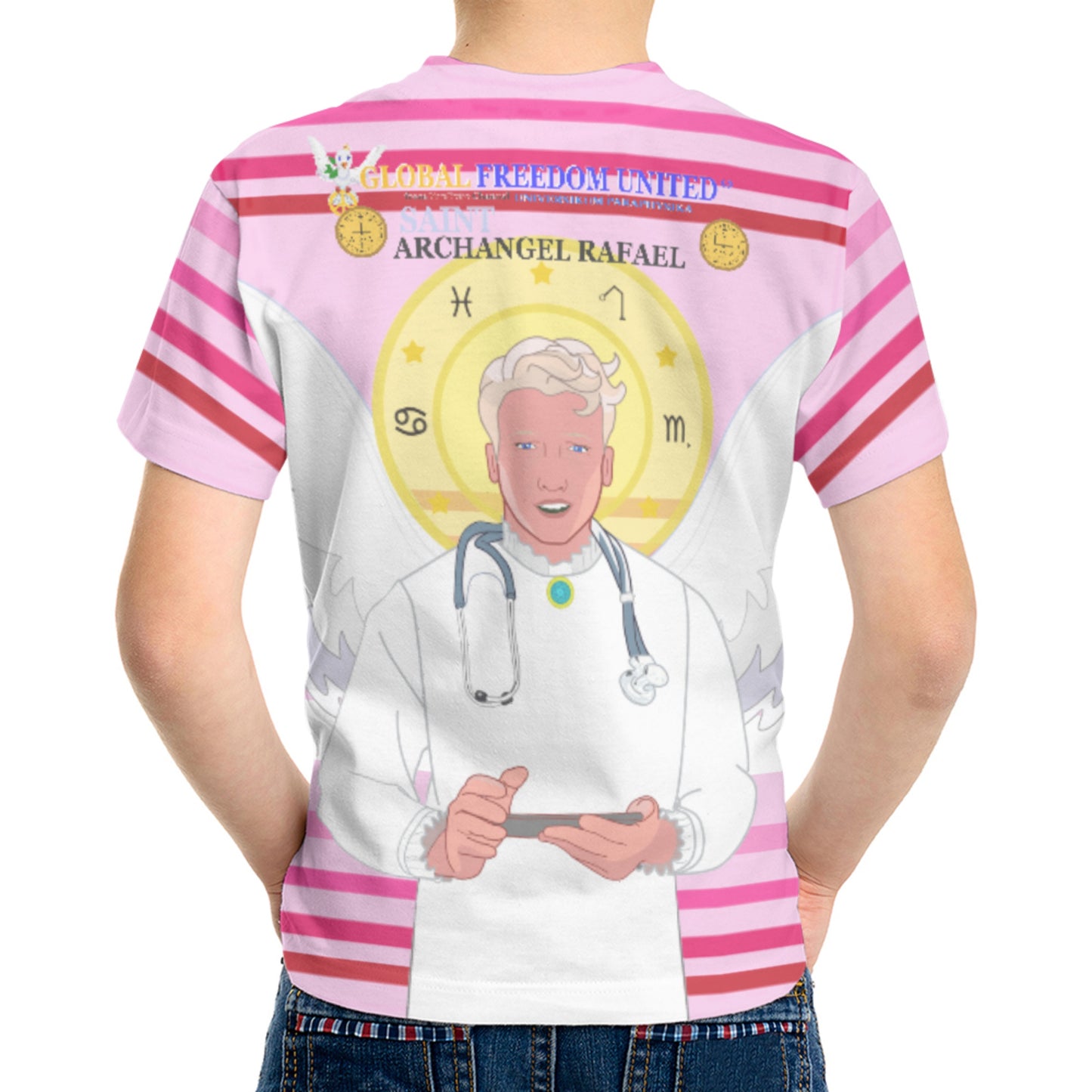 Kid´s T-shirt GLOBAL FREEDOM UNITED© Archangel Rafael English Pink1