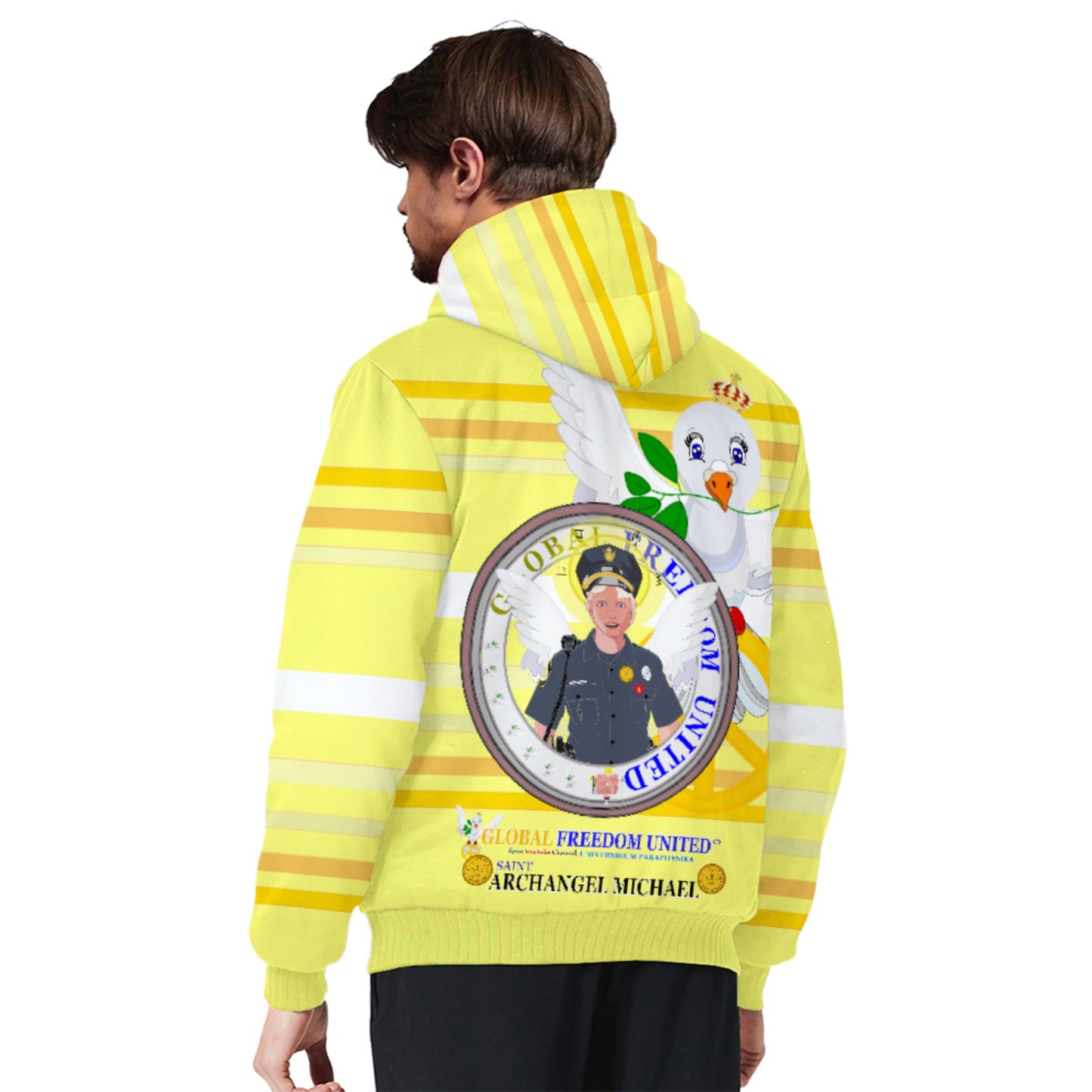 Plush Hoodie GLOBAL FREEDOM UNITED© Archangel Michael As Policemen Yellow