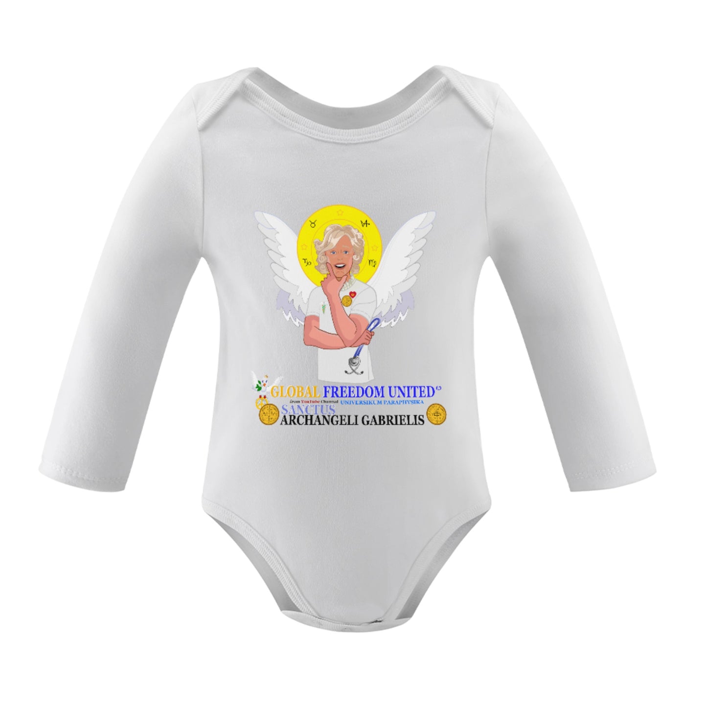 Baby Long-sleeve Bodysuit GLOBAL FREEDOM UNITED© Archangel Gabriel 2 Latin