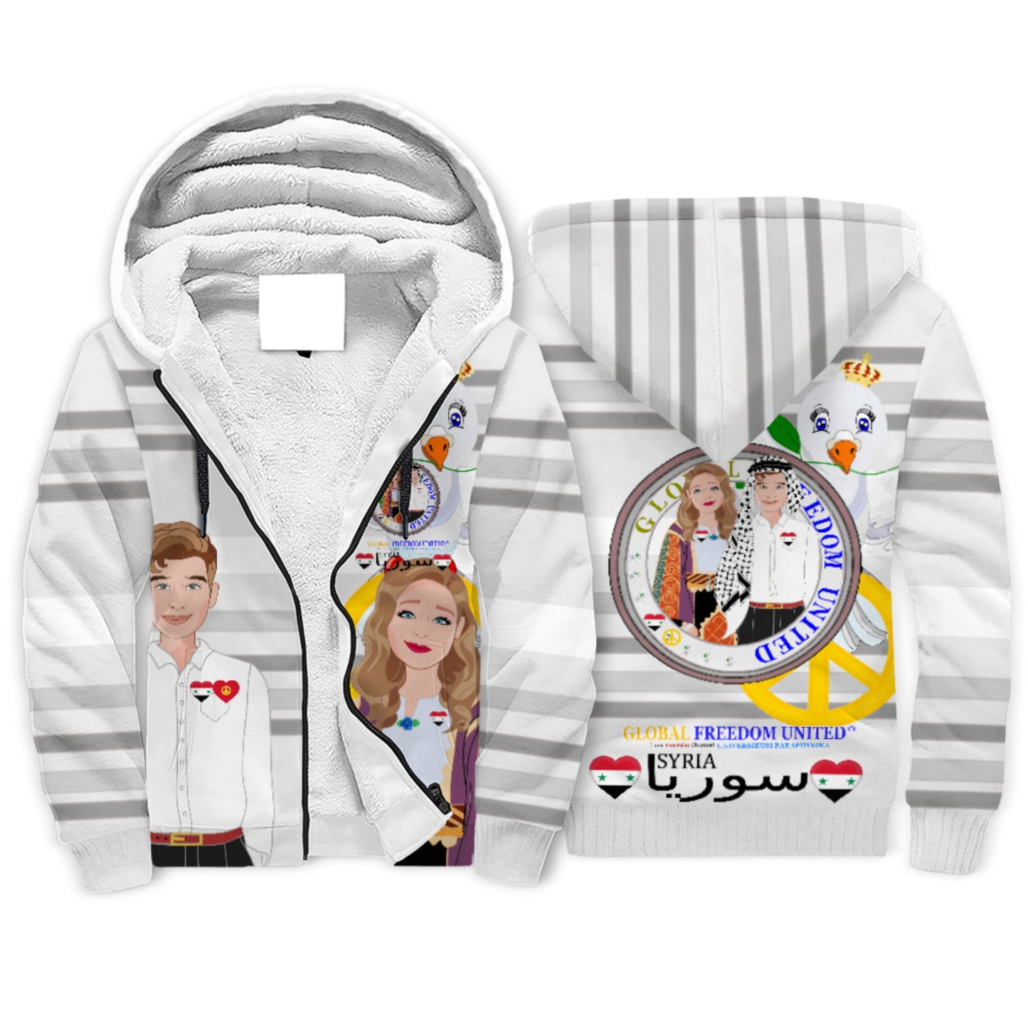 Plush Hoodie GLOBAL FREEDOM UNITED© Couple Syria Grey