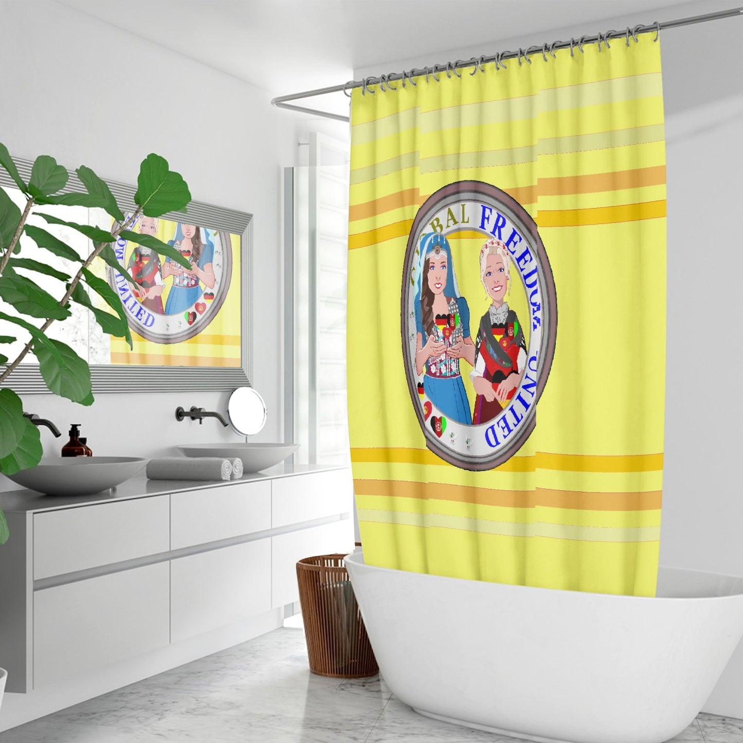 Quick-drying Shower Curtain GLOBAL FREEDOM UNITED© Women Afghanistan & Germany Yellow