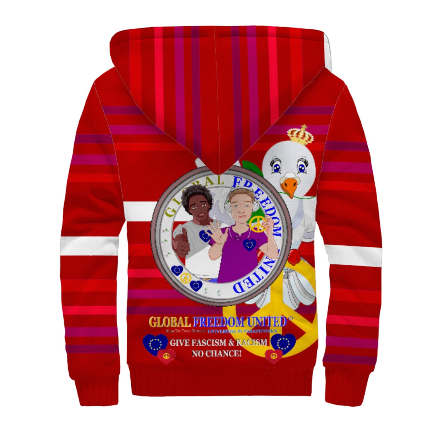 Plush Hoodie GLOBAL FREEDOM UNITED© Men Anti Racism & Fascism Red