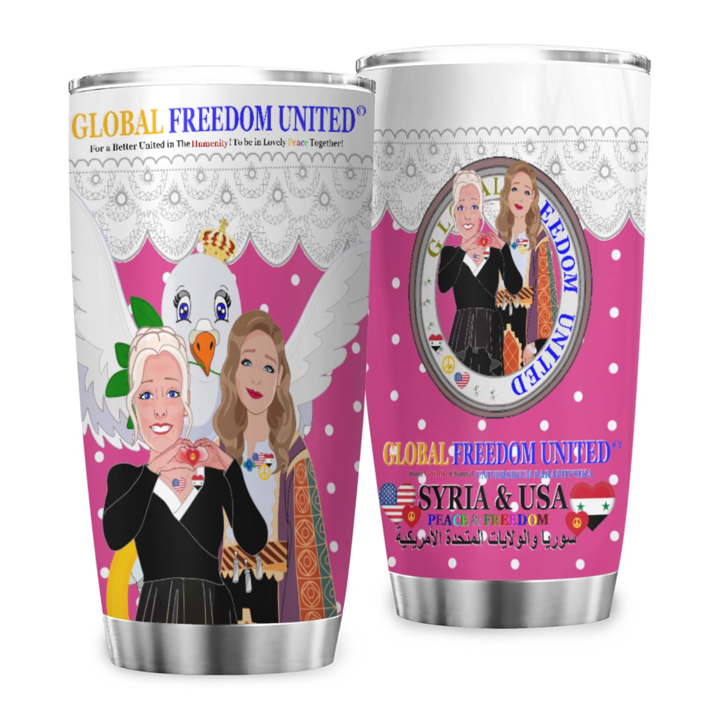 Tumbler GLOBAL FREEDOM UNITED© Women Syria & USA Pink2