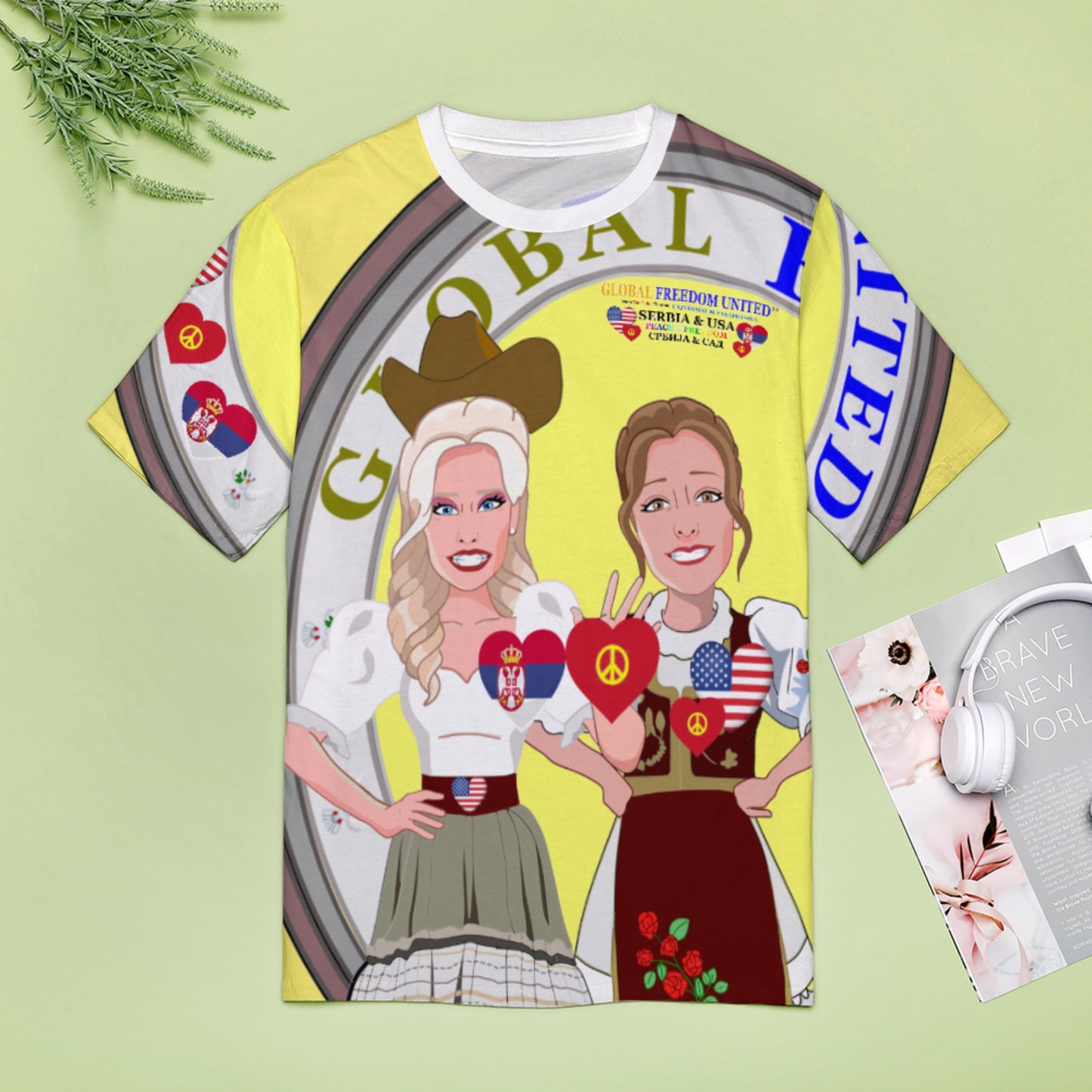 Women´s T-shirt 3 GLOBAL FREEDOM UNITED© Women Serbia & USA Yellow