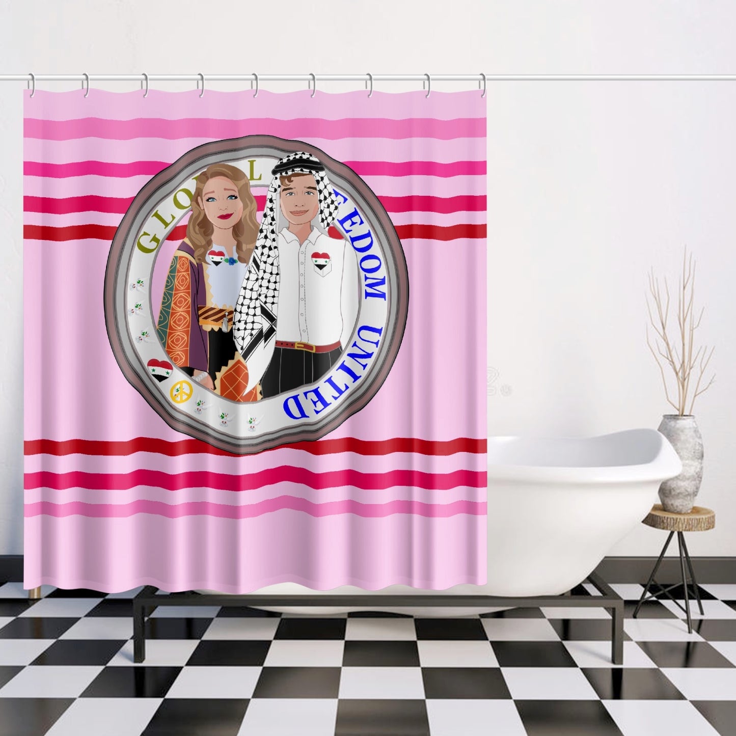 GLOBAL FREEDOM UNITED© Couple Syria Pink1 - Quick-drying Shower Curtain