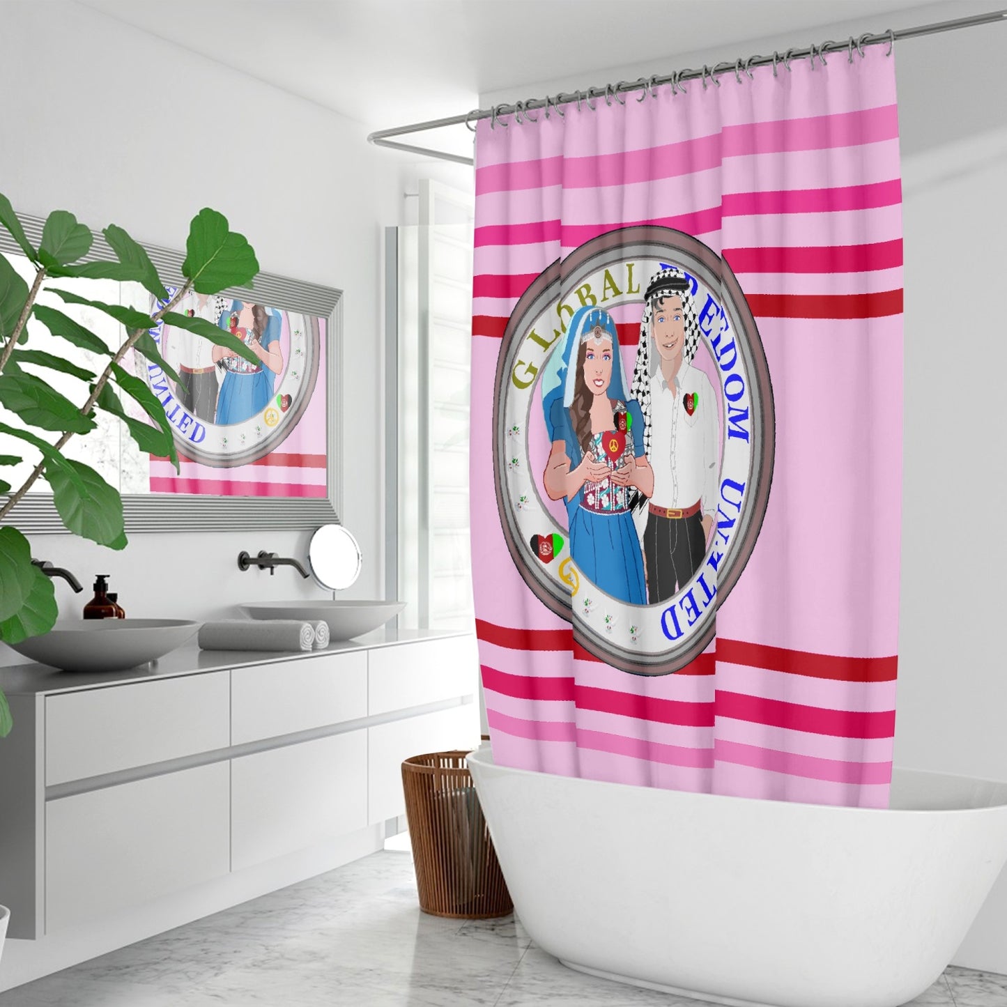 GLOBAL FREEDOM UNITED© Couple Afghanistan Pink1 Quick-drying Shower Curtain