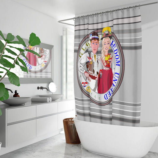 GLOBAL FREEDOM UNITED© Couple Croatia Grey - Quick-drying Shower Curtain