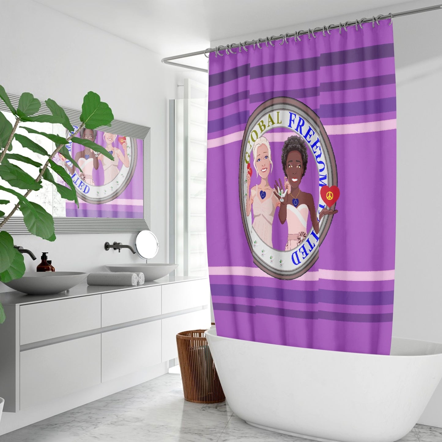 Quick-drying Shower Curtain GLOBAL FREEDOM UNITED© Women Anti Fascism & Racism EU Lilac
