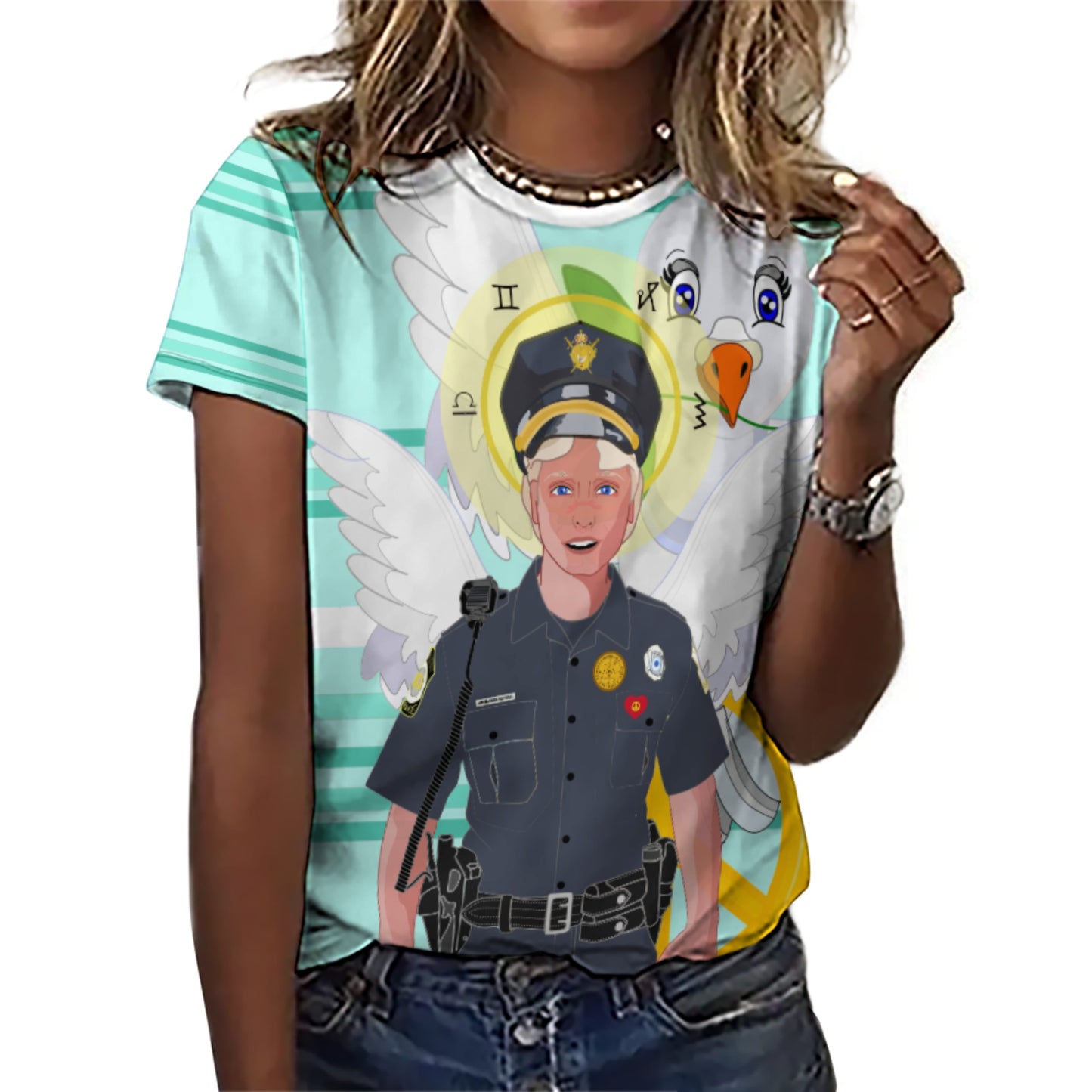 Women´s T-shirt 2 GLOBAL FREEDOM UNITED© Archangel Michael As Policemen Light Green