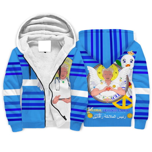 Plush Hoodie GLOBAL FREEDOM UNITED© Archangel Rafael Arabic Deep Blue