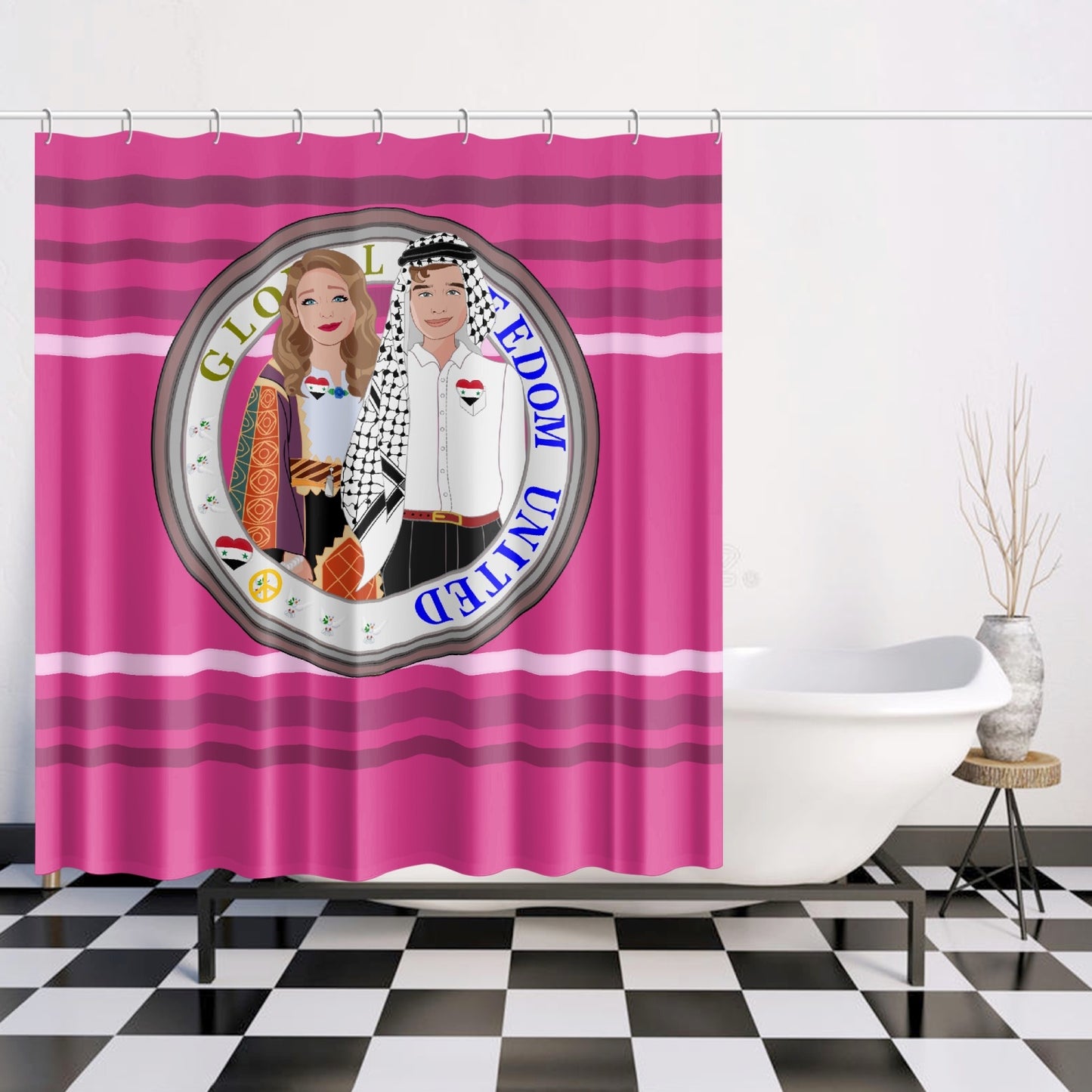 GLOBAL FREEDOM UNITED© Couple Syria Pink2 - Quick-drying Shower Curtain