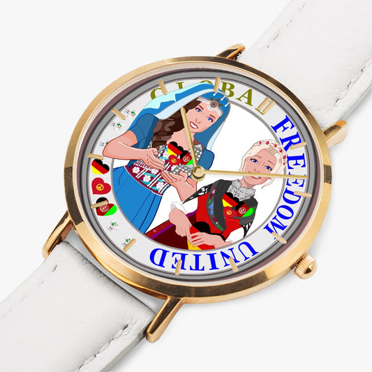 GLOBAL FREEDOM UNITED©  Hot Selling Ultra-Thin Leather Strap Quartz Watch (Rose Gold With Indicators) Women Afghanistan & Germany