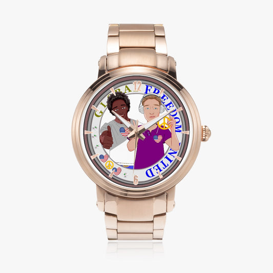 GLOBAL FREEDOM UNITED© New Steel Strap Automatic Watch (With Indicators) Men ANTI FASCISM & RACISM USA