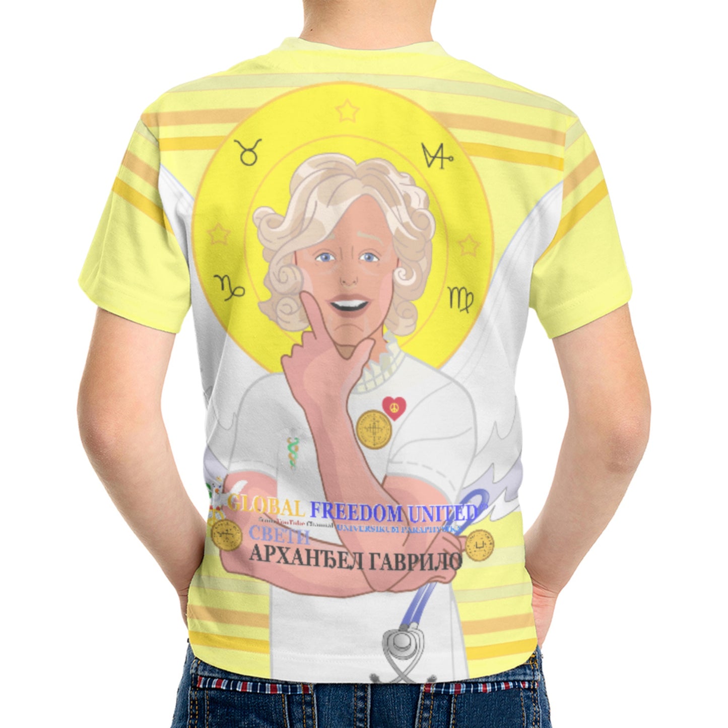Kid´s T-shirt 2 GLOBAL FREEDOM UNITED© Archangel Gabriel Serbia  Yellow