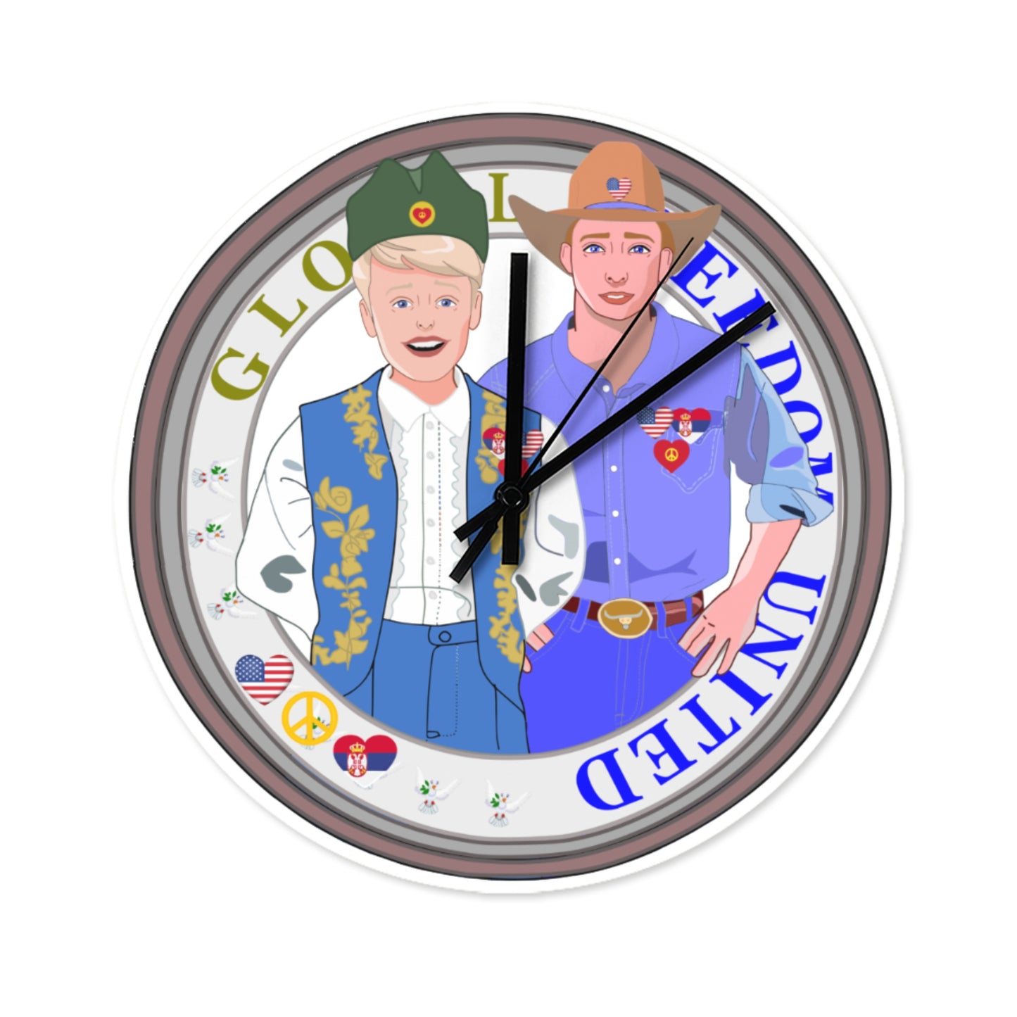 Wooden Wall Clock Without Scale GLOBAL FREEDOM UNITED© Men Serbia & USA