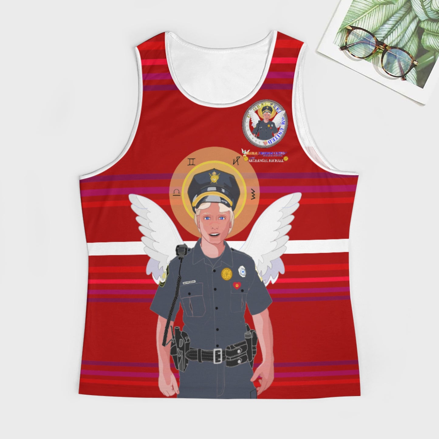 Bodybuilder Vest  GLOBAL FREEDOM UNITED© Archangel Michael As Policemen Red