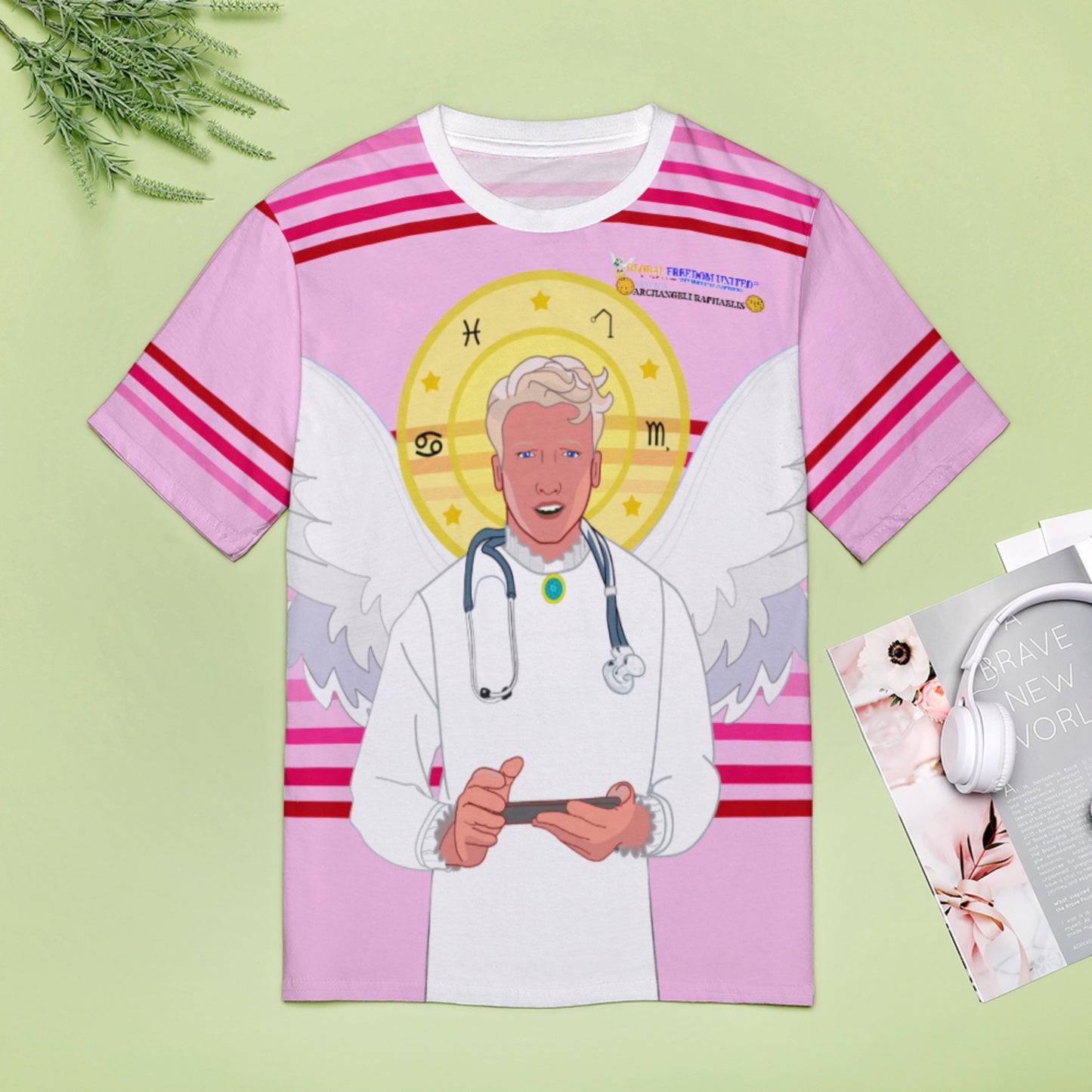 Women´s T-shirt GLOBAL FREEDOM UNITED© Archangel Rafael Old Latin Pink1