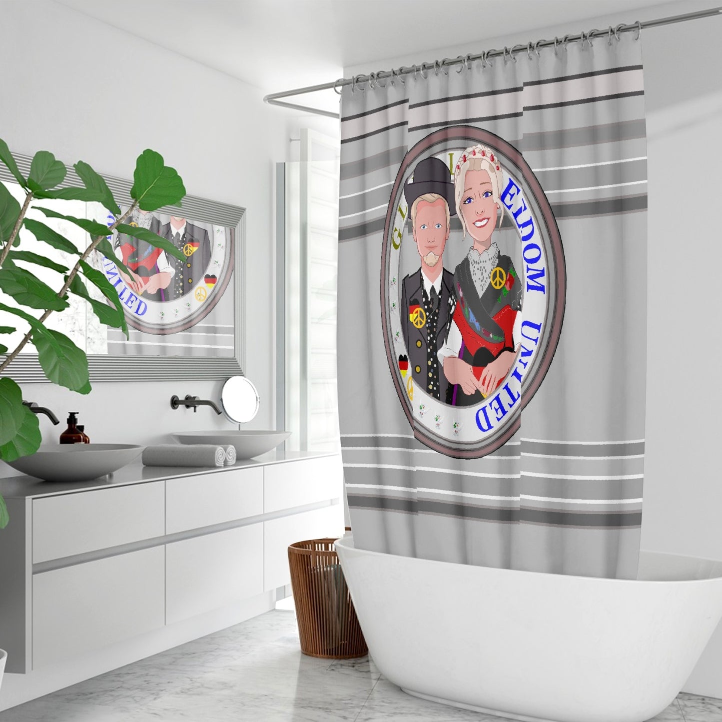 GLOBAL FREEDOM UNITED© Couple Germany V1 Grey - Quick-drying Shower Curtain