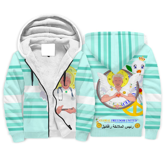 Plush Hoodie GLOBAL FREEDOM UNITED© Archangel Rafael Arabic Light Green