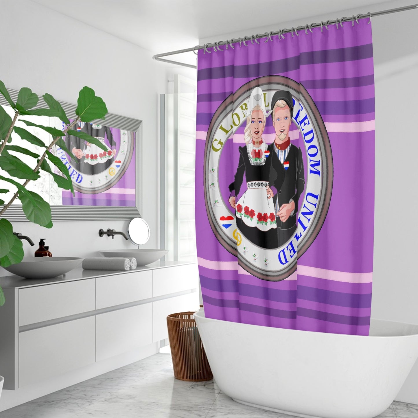 GLOBAL FREEDOM UNITED© Couple Nederland Lilac - Quick-drying Shower Curtain