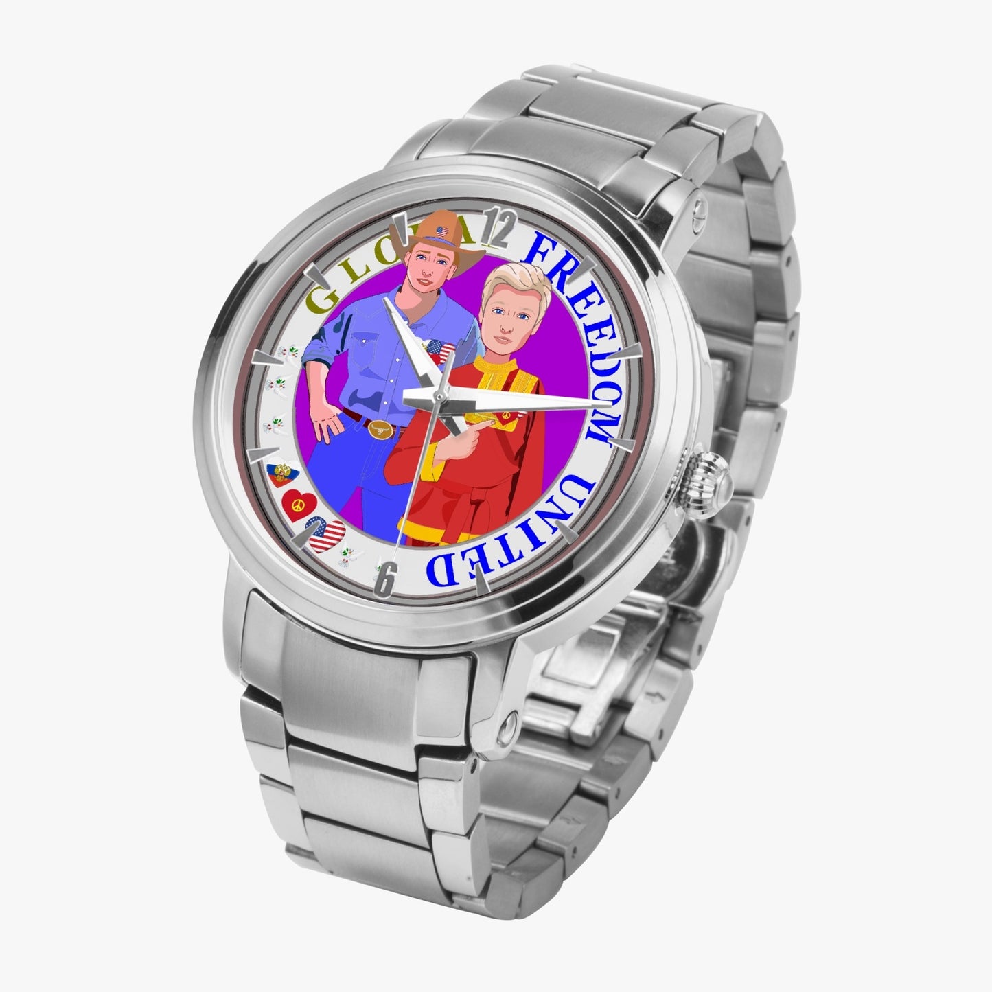 GLOBAL FREEDOM UNITED© New Steel Strap Automatic Watch (With Indicators) Men Russia & USA