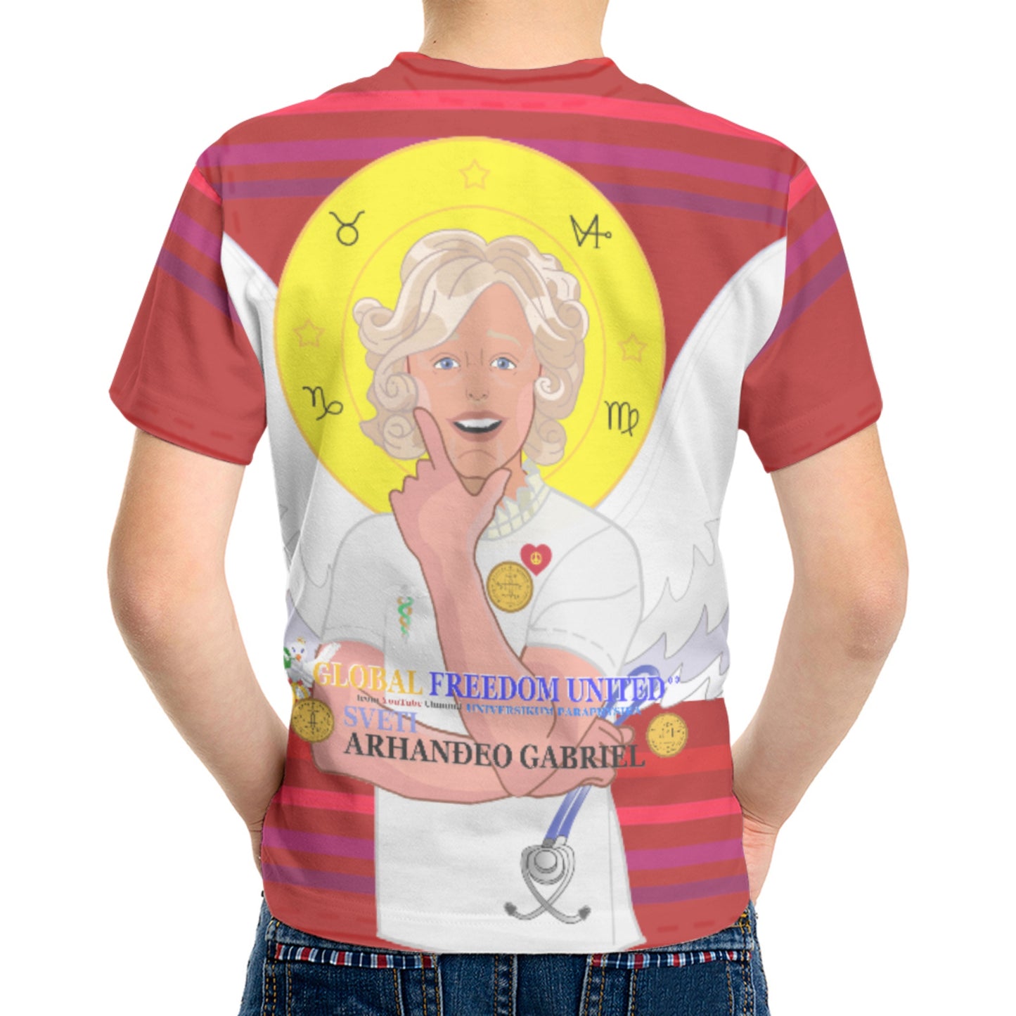 Kid´s T-shirt 2 GLOBAL FREEDOM UNITED© Archangel Gabriel Croatia Red