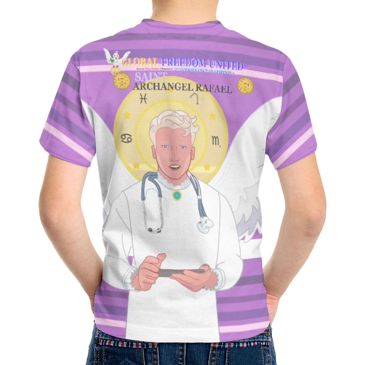 Kid´s T-shirt GLOBAL FREEDOM UNITED© Archangel Rafael English Lilac