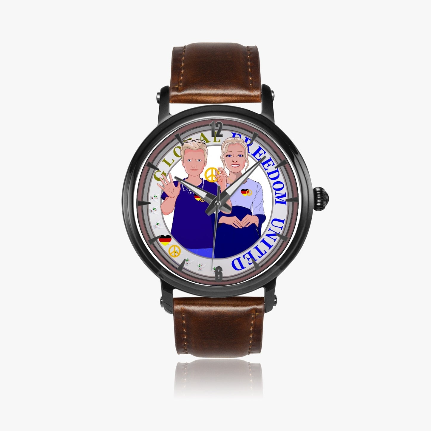 46mm Unisex Automatic Watch(Black) GLOBAL FREEDOM UNITED© COUPLE EDITION GERMANY V2