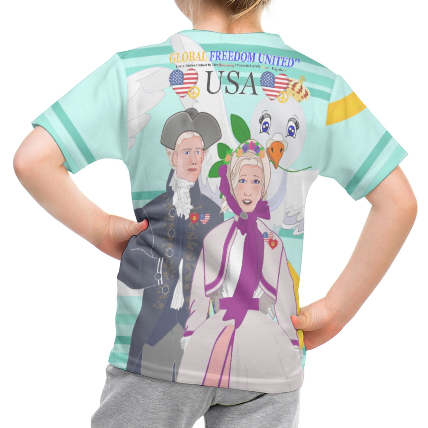 Kid´s T-shirt GLOBAL FREEDOM UNITED© Couple USA V3 Light Green