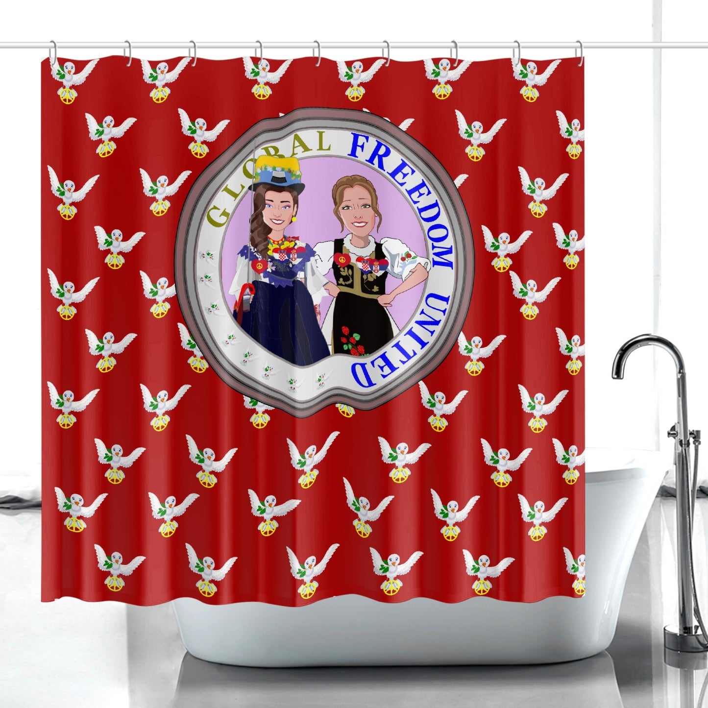 GLOBAL FREEDOM UNITED© Women Croatia & Serbia RED Quick-drying Shower Curtain