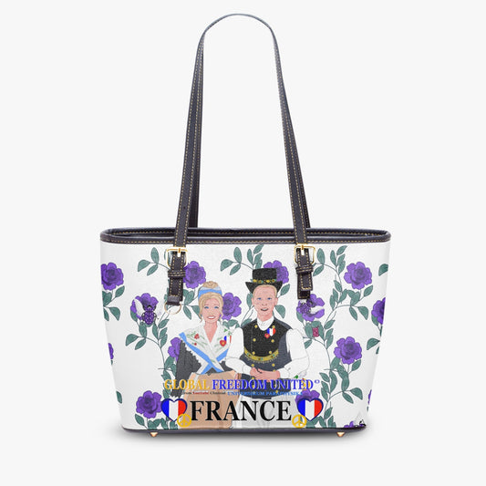 GLOBAL FREEDOM UNITED© Couple French Lilac Roses - Large Leather Tote Bag for Women