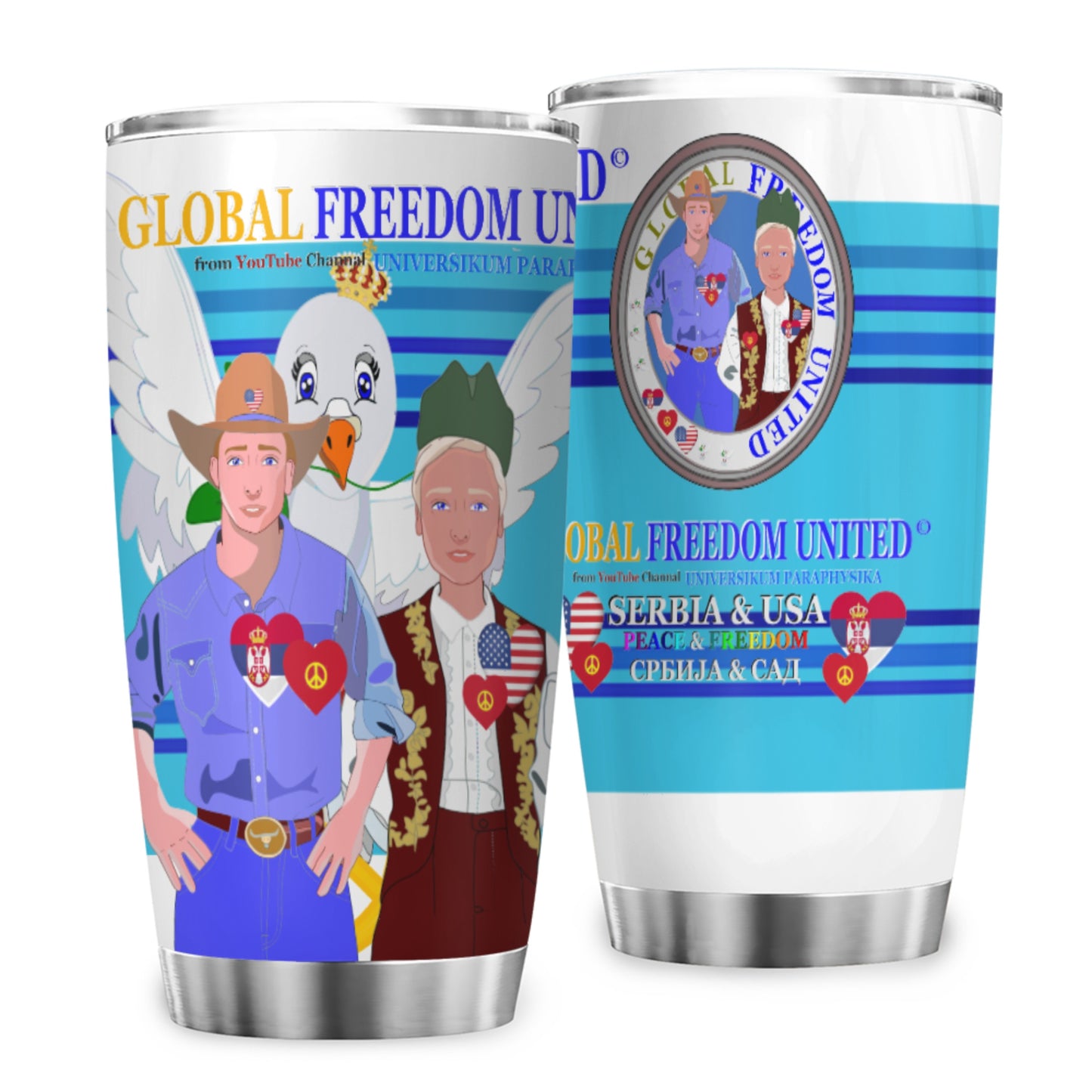 Tumbler GLOBAL FREEDOM UNITED© Men Serbia & USA Blue