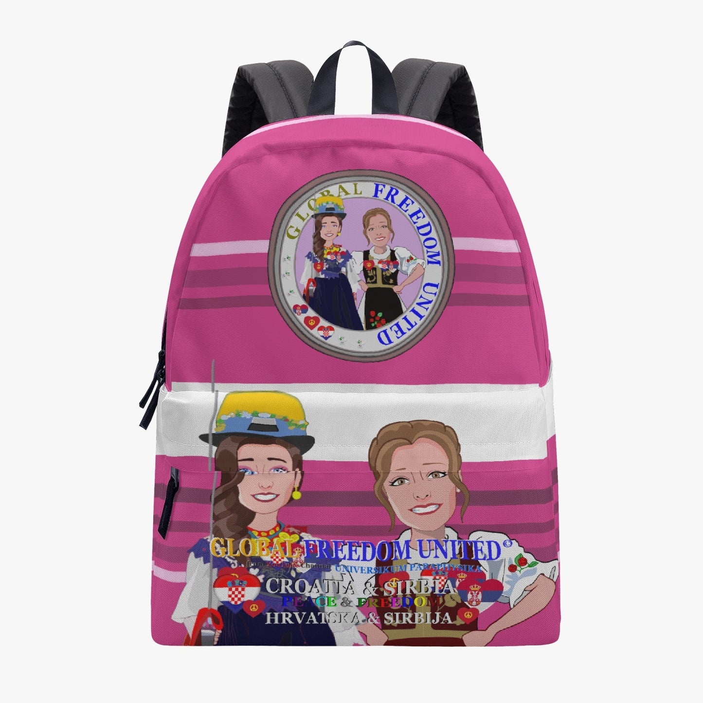 GLOBAL FREEDOM UNITED© Women Croatia & Serbia PINK All-over-print Canvas Backpack