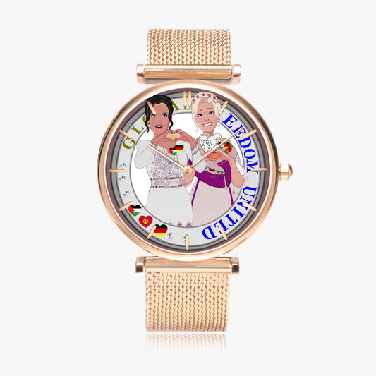 GLOBAL FREEDOM UNITED© New Stylish Ultra-Thin Quartz Watch (With Indicators) Women Palestina & Germany