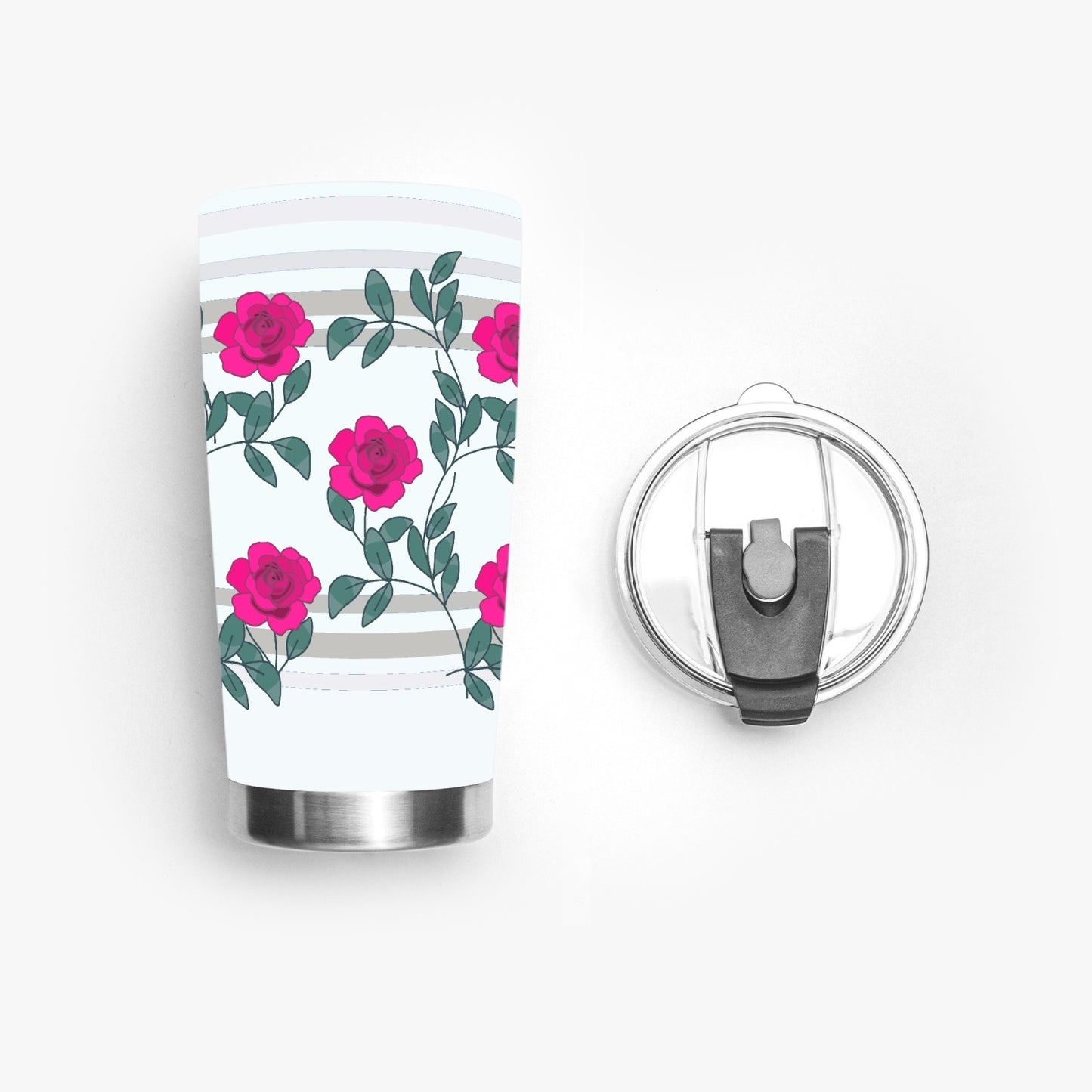 Tumbler GLOBAL FREEDOM UNITED© UNIVERSIKUM PARAPHYSIKA SPIRITUEL Pink ROSES with Skarabeus Beetle