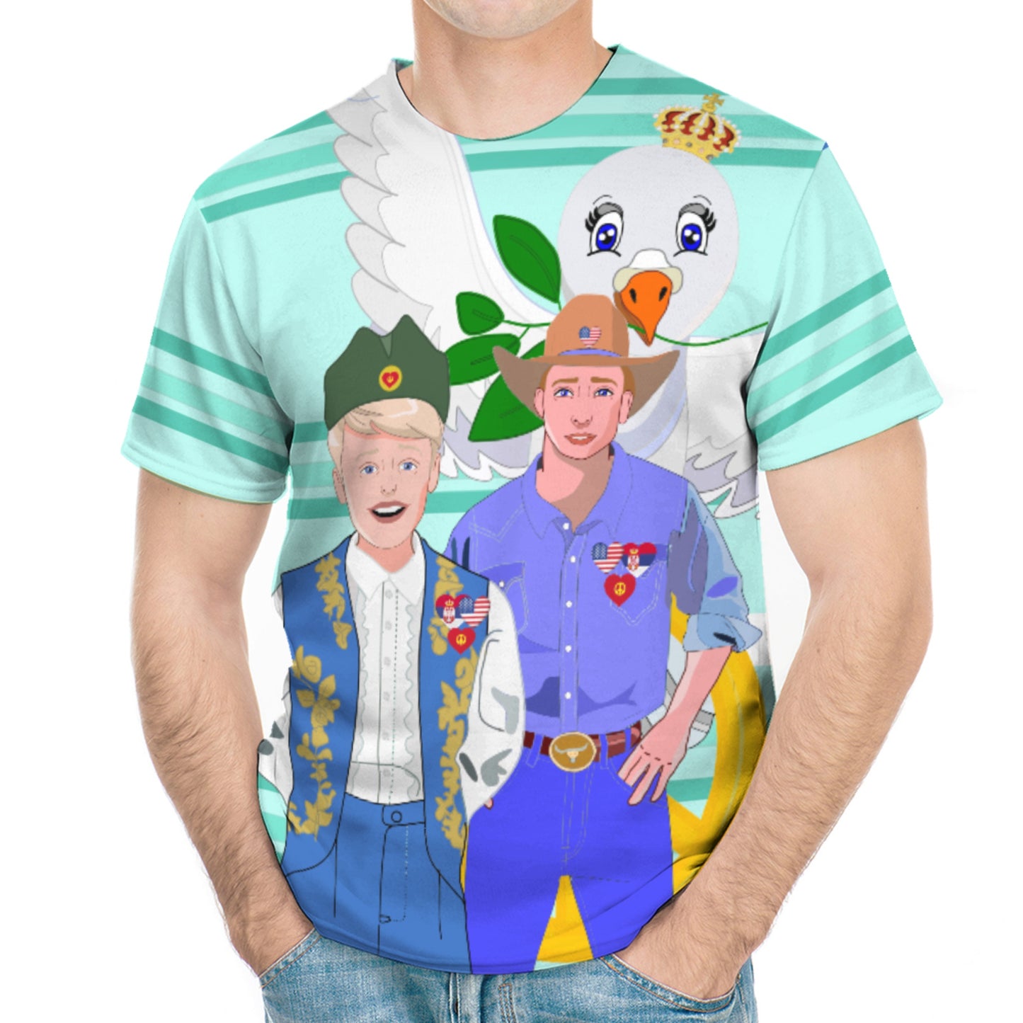 Men´s T-shirt 3 GLOBAL FREEDOM UNITED© Men Serbia & USA Light Green