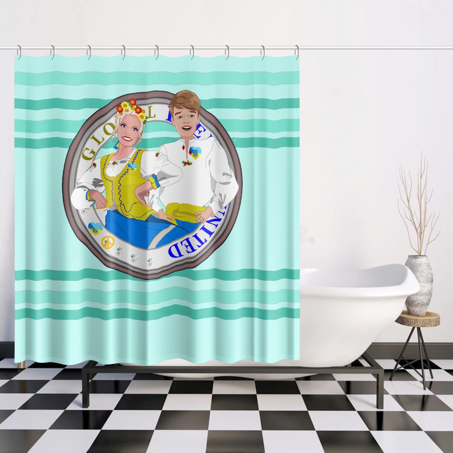 GLOBAL FREEDOM UNITED© Couple Ukrain Light Green - Quick-drying Shower Curtain