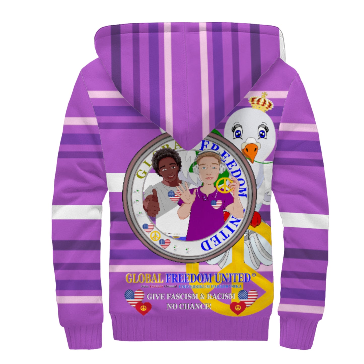 Plush Hoodie GLOBAL FREEDOM UNITED© Men Anti Racism & Fascism USA  Lilac